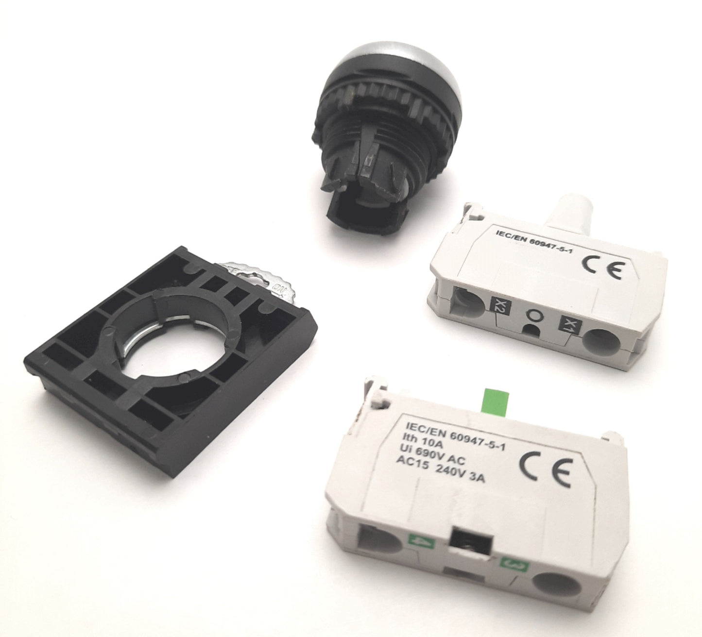 Used BACO L21AH50L Pushbutton With 33E10 NO Contact & 33EAWL 24v Light Block, White