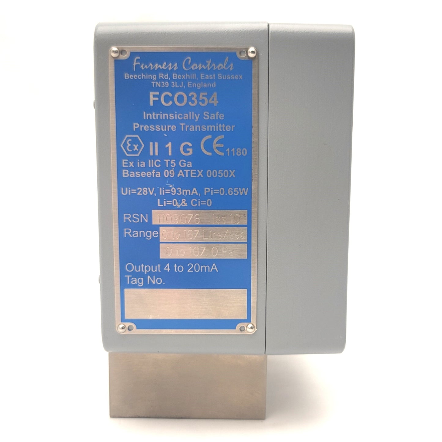 Used Furness Controls FCO354 Intrinsically Safe Pressure Transmitter 4-20mA, 0-107Pa