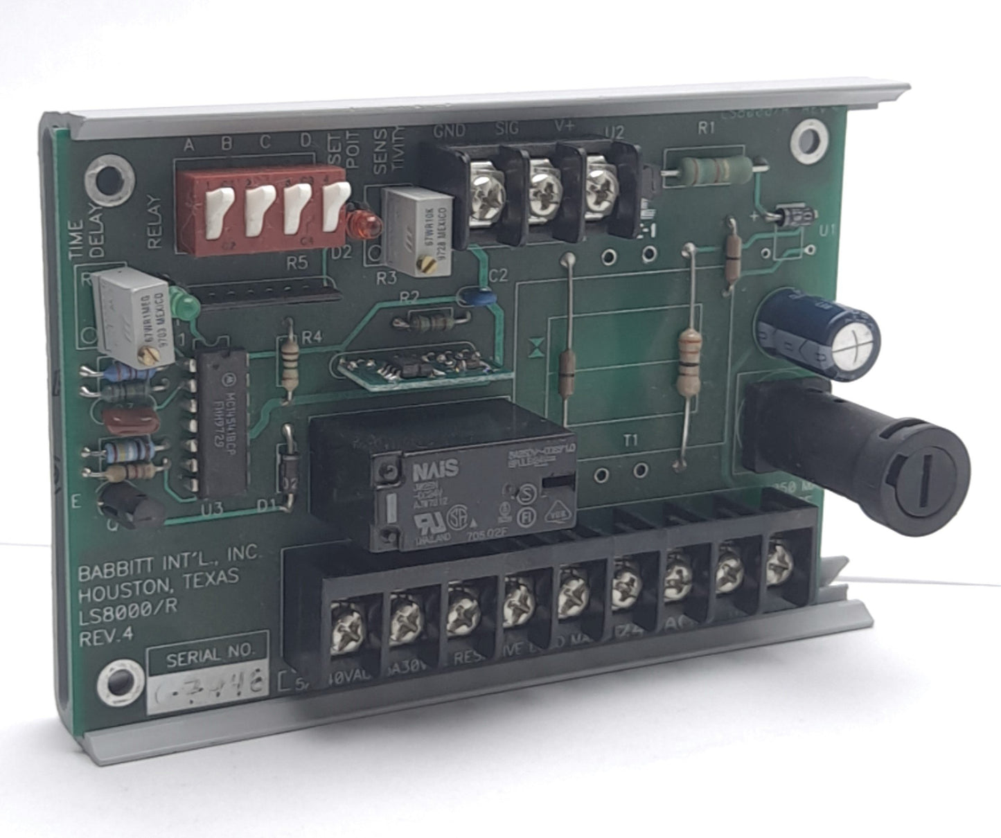 Used Babbitt LS8000/R Level Switch Receiver Card, 110VAC Power 2 Form C contacts DPDT