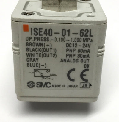 Used SMC ISE40-01-62L Digital Pressure Switch -0.1 to 1.0MPa, 12-24VDC, PNP, 1/8" NPT