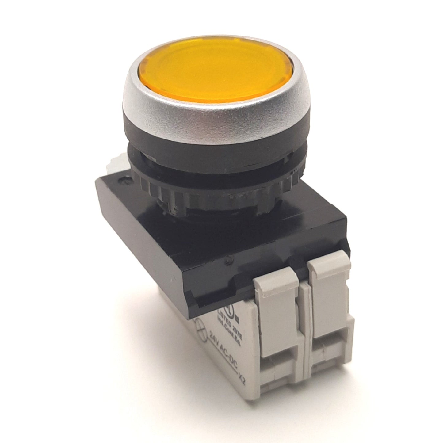 Used BACO L21AH40 Pushbutton With 33E10 NO Contact & 33EAYL 24v Light Block, Yellow