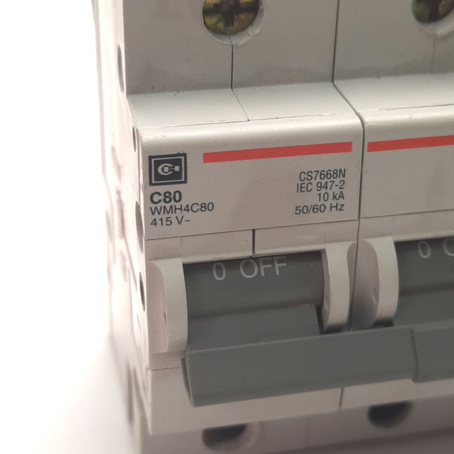 Used Cutler Hammer WMH4C80 Circuit Breaker 4-Pole, Rating: 415VAC 80A, DIN Rail Mount