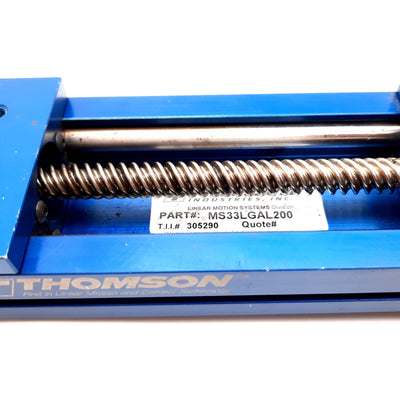 Used Thomson MS33LGAL200 Ball Screw Linear Positioner, Travel: 110mm, Lead: 12.7mm