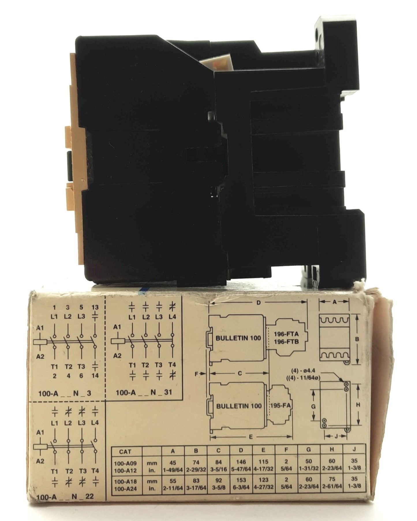 Used Allen Bradley 100-A18ND3 Contactor, 3-Pole w/ NO Aux, 600VAC 18A, 120VAC Coil