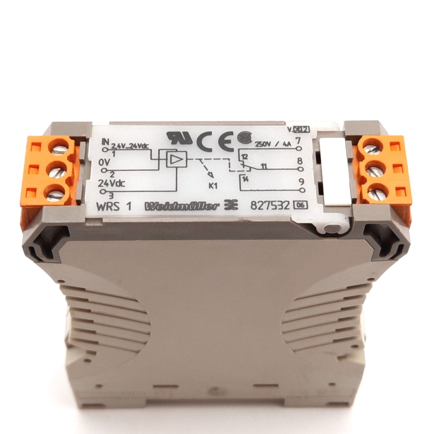 Used Weidmuller 827532 Relay, SPDT, Coil: 2.4-24VDC, Contact: 250VAC 4A, DIN Rail