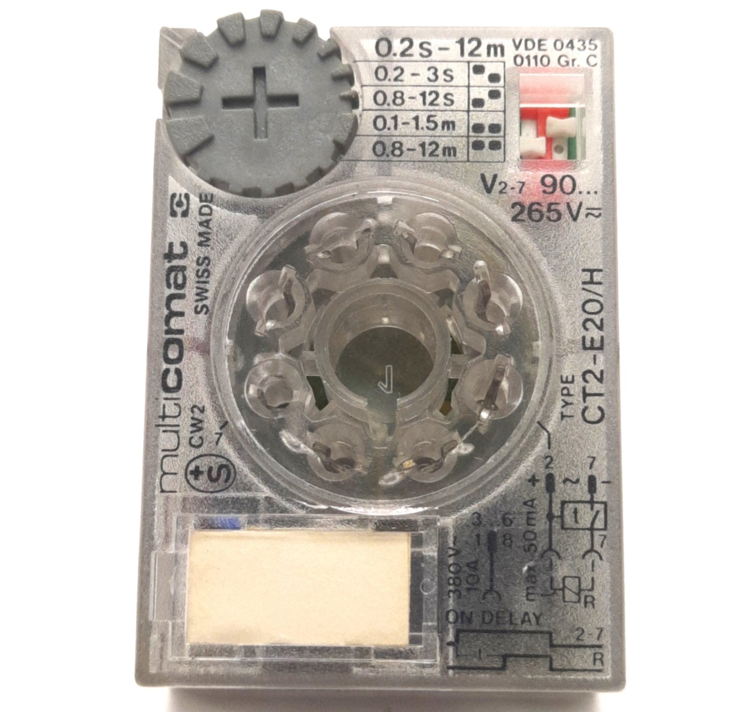 Used Multicomat CT2-E20/H Time Delay Relay Cube/Socket 380v 10A, 0.2S-12m, 90-265V