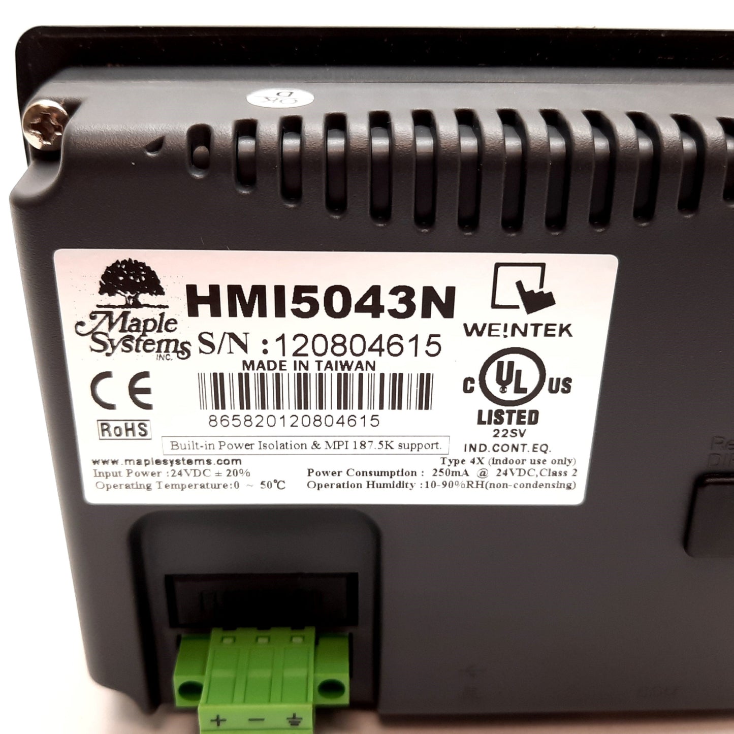 Used Maple Systems HMI5043N Touchscreen Machine Interface 4.3" Color TFT RS-232 24VDC