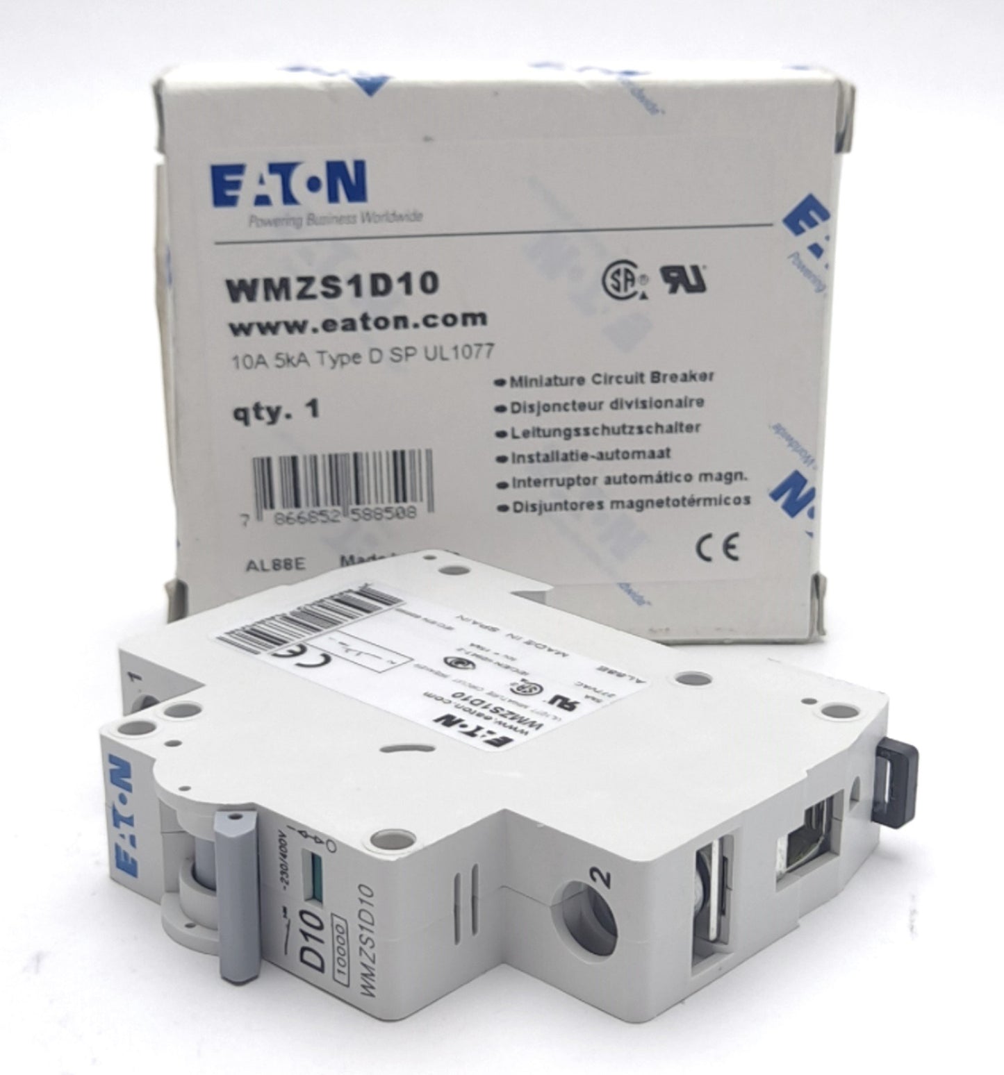 New Eaton WMZS1D10 Circuit Breaker, 277VAC, 10A, DIN Rail Mount, Single Pole Type D