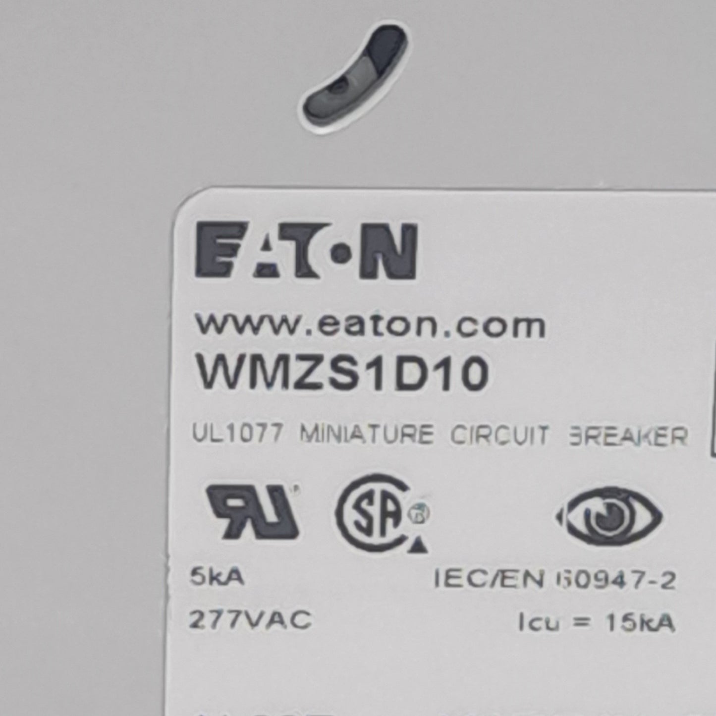 New Eaton WMZS1D10 Circuit Breaker, 277VAC, 10A, DIN Rail Mount, Single Pole Type D