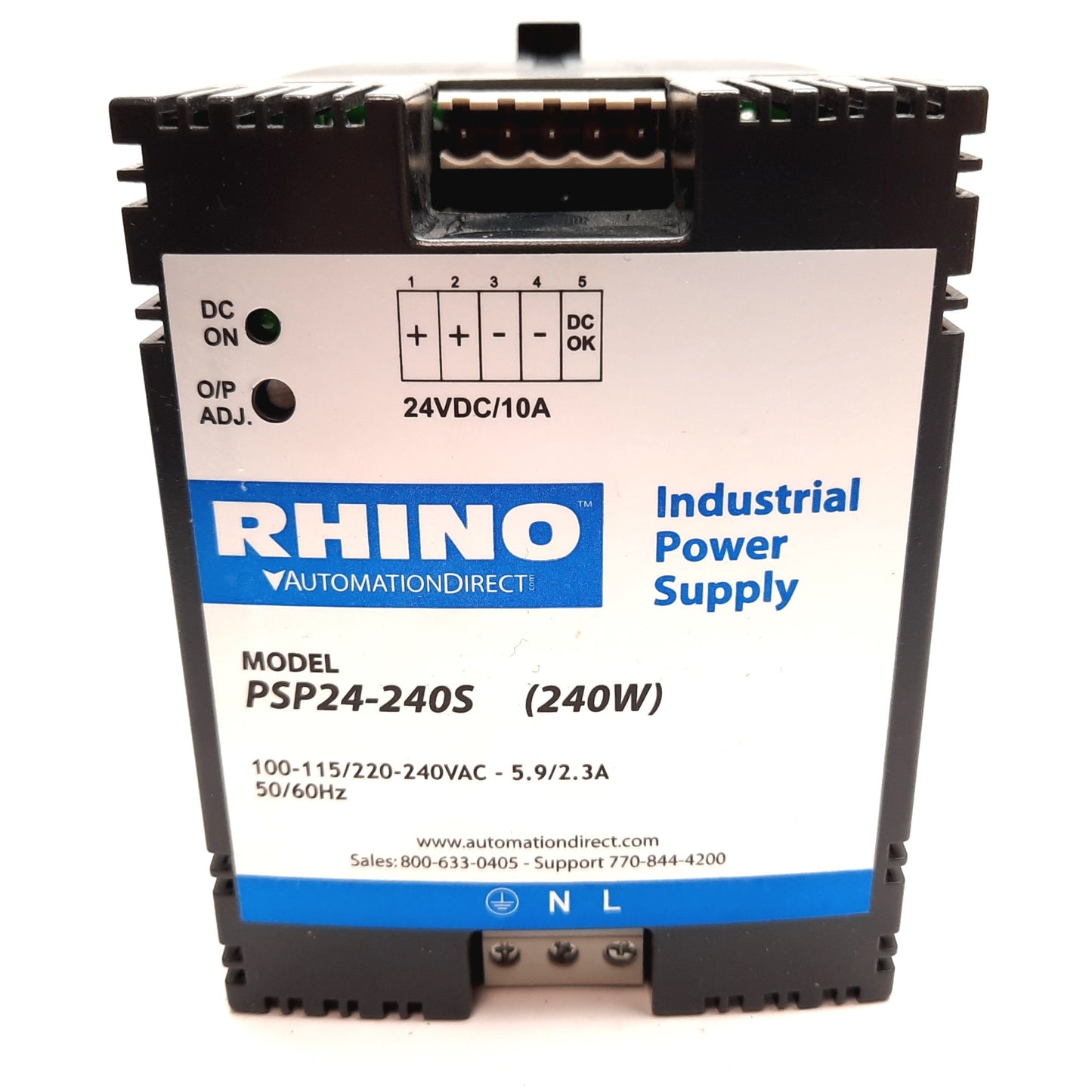 Used Automation Direct PSP24-240S Power Supply, In: 100-115/220-240VAC, Out: 24VDC
