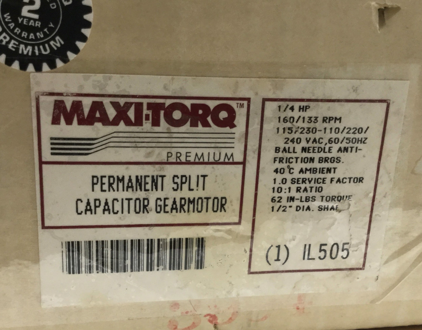 New Dayton 1L505 Maxi-Torq Permanent Split Cap Gearmotor 160RPM, 115/230VAC, 1/4HP