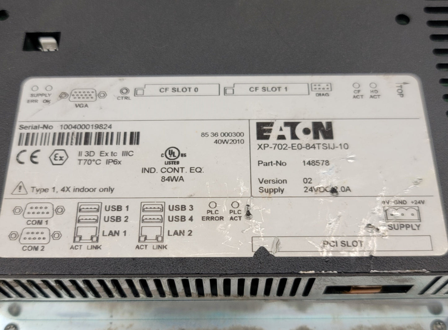 Used Eaton XP-702-E0-84TSIJ-10 XP5000 Touchscreen Industrial Panel PC 8.4" 24VDC IP65