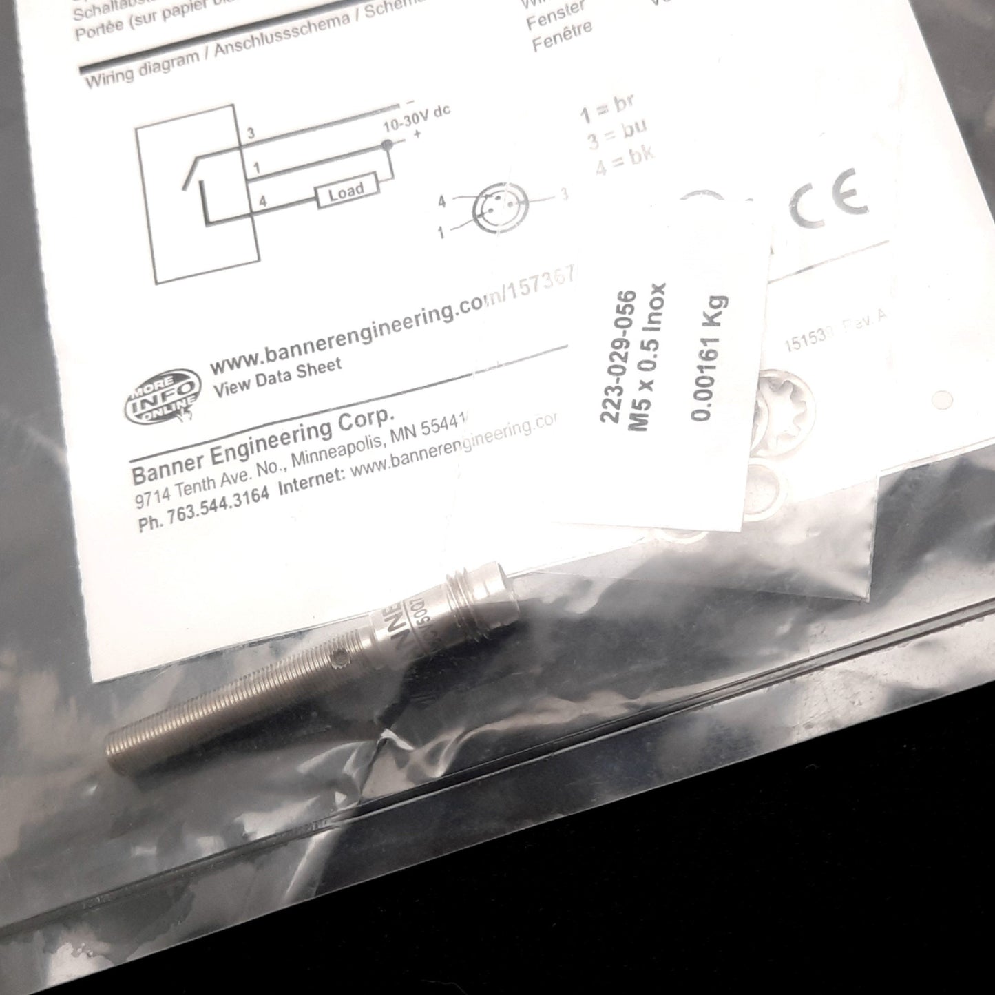 New Banner VSM5AN6CV50Q7 Photoelectric Sensor, 50-140mm, 10-30VDC, NPN, 3-Pin Pico