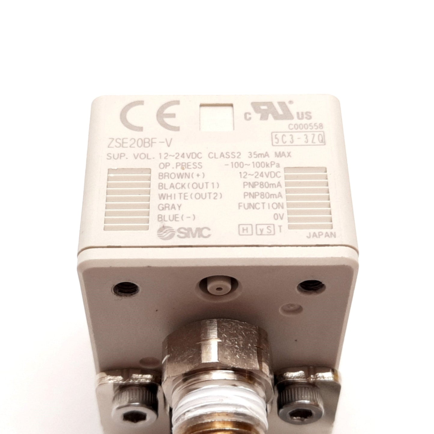 Used SMC ZSE20BF-V Vacuum Pressure Switch, -100 to 100kPa, 12-24VDC, 1/8" NPT