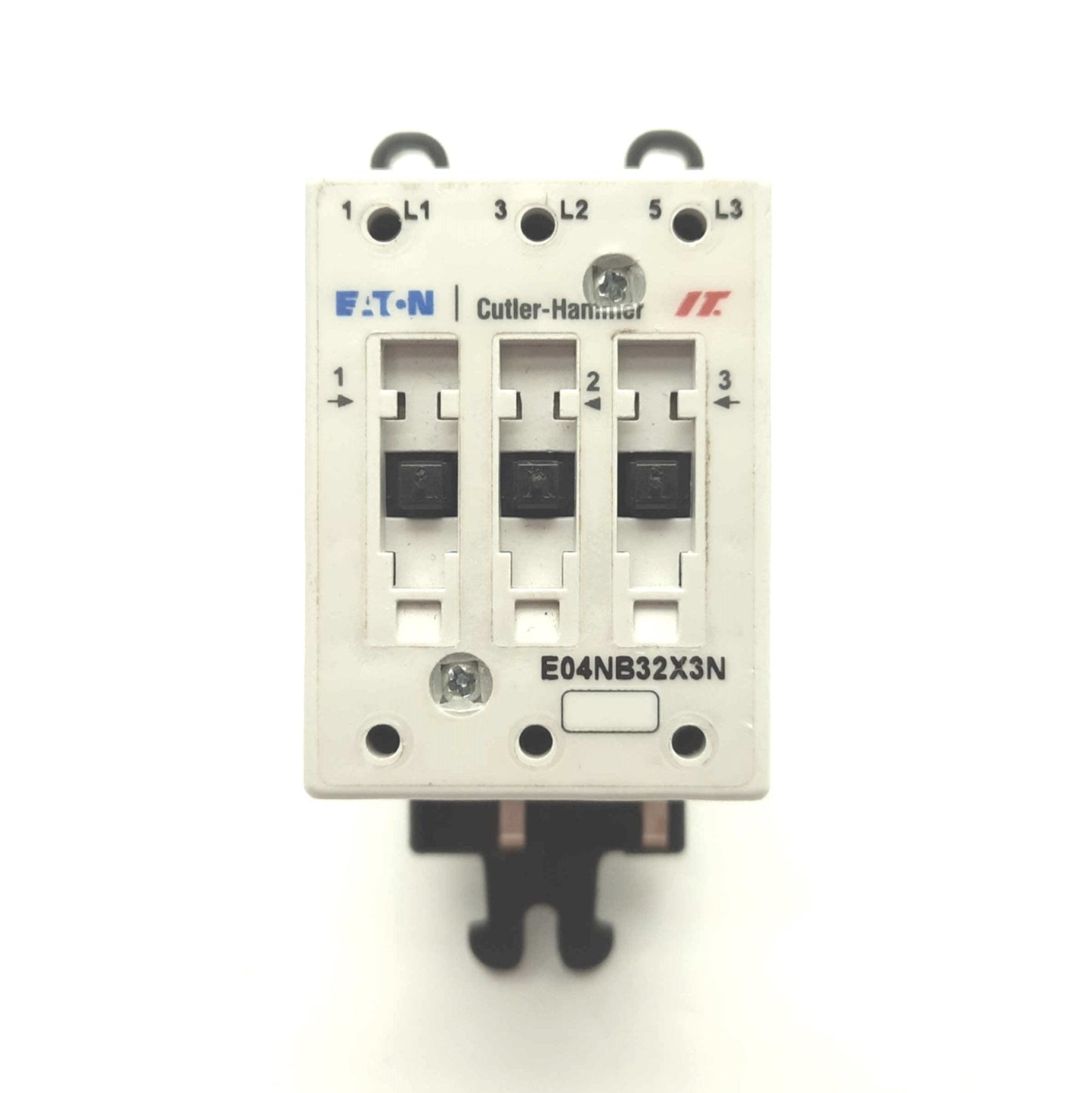 Used Eaton E04NB32X3N Motor Contactor, 3-Pole, 600VAC 32A, 24VDC Coil, DIN Rail