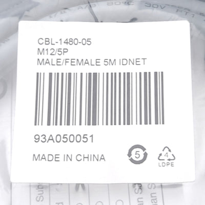 New Datalogic CBL-1480-05 93A050051 ID Net Cable M12/5P Male to Female Length 5M