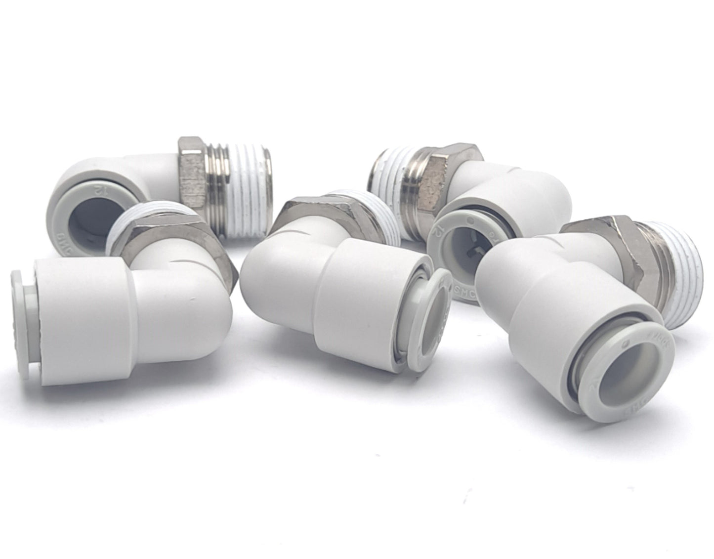 New Lot of 5 SMC KQ2L12-04S-X2 One-Touch Male Elbow Fitting, ø12 Tubing, 1/2R Port