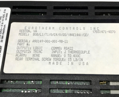 Used Eurotherm 808 Digital Temperature Controller 100-240VAC, 0-400øC, Type J, RS-422