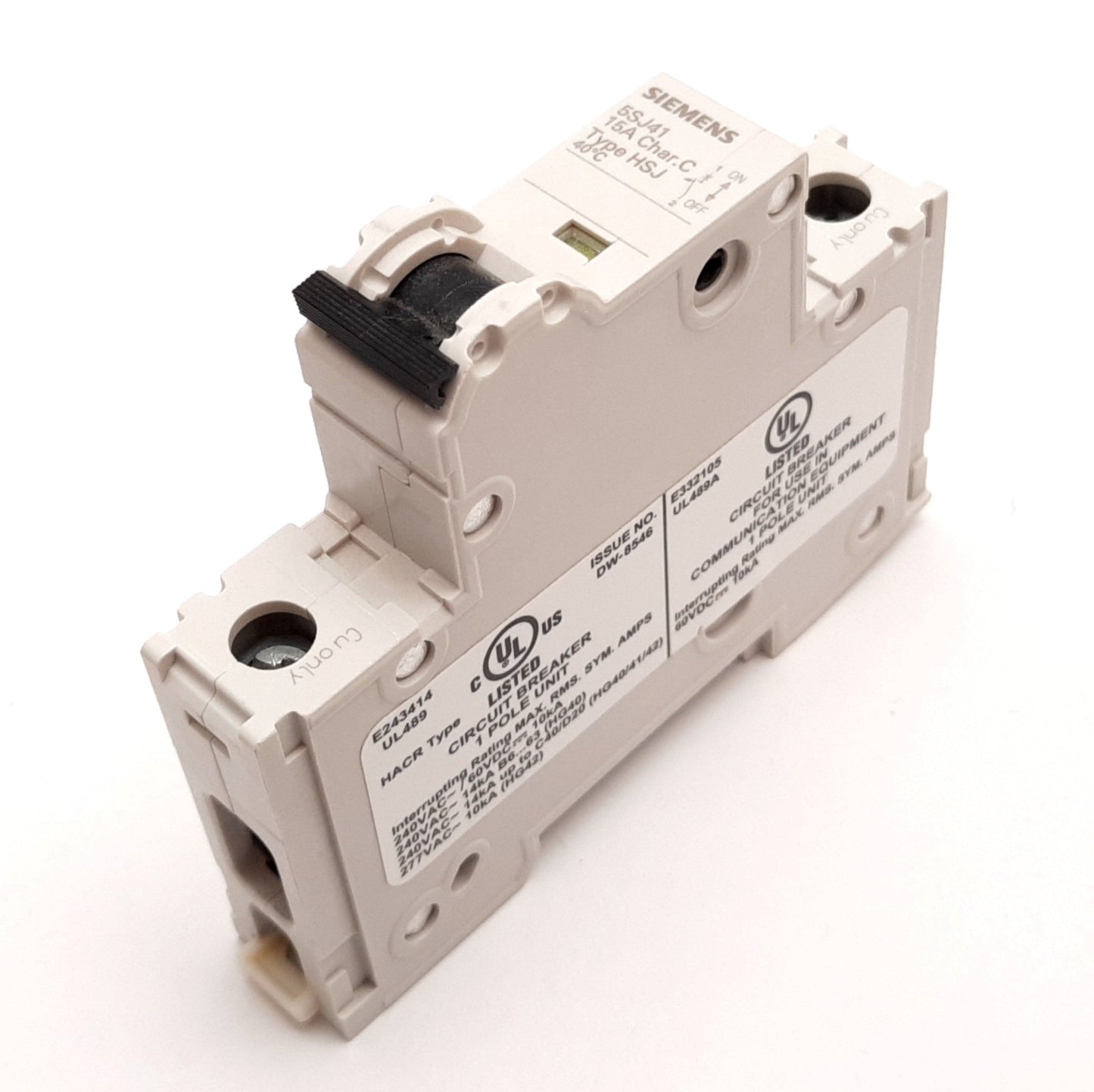 New Siemens 5SJ4118-7HG40 Circuit Breaker, 1-Pole, C-Curve, Rating: 15A 240VAC 60VDC