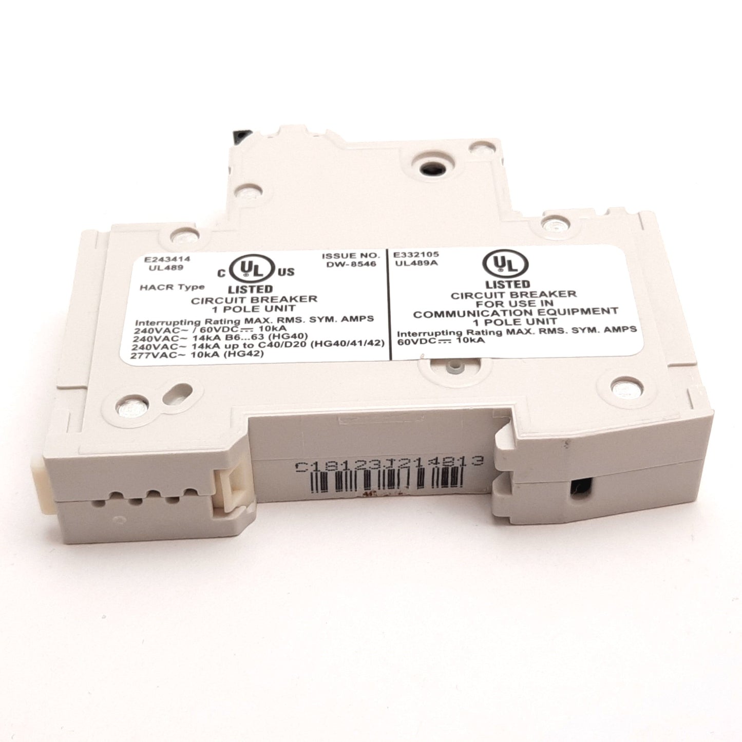 New Siemens 5SJ4118-7HG40 Circuit Breaker, 1-Pole, C-Curve, Rating: 15A 240VAC 60VDC