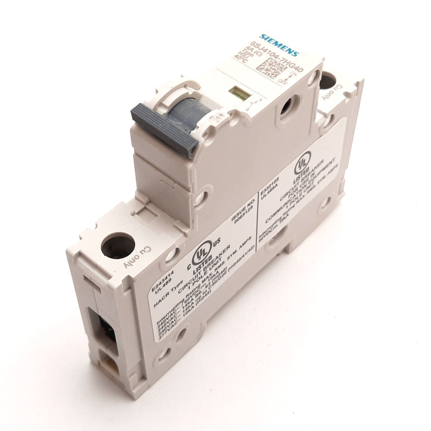 New Siemens 5SJ4104-7HG40 Circuit Breaker, 1-Pole, C-Curve, Rating: 4A 240VAC 60VDC