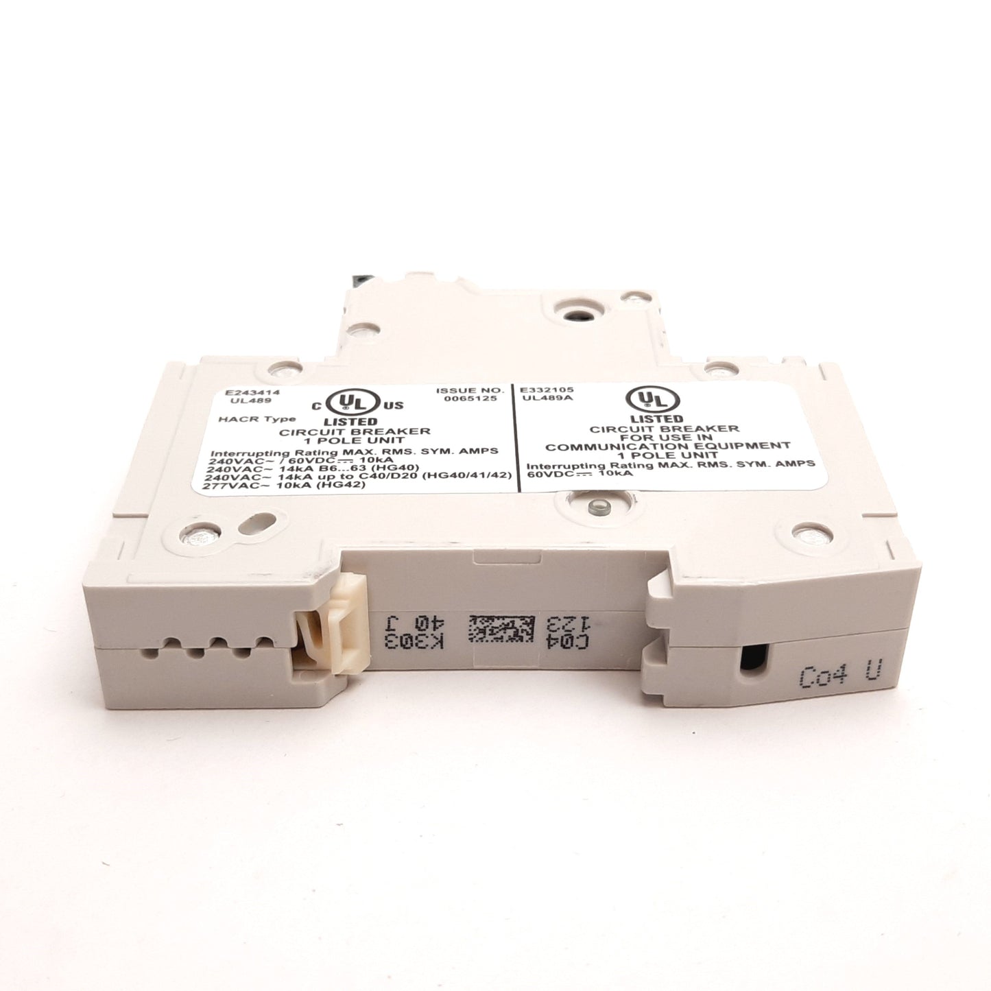 New Siemens 5SJ4104-7HG40 Circuit Breaker, 1-Pole, C-Curve, Rating: 4A 240VAC 60VDC