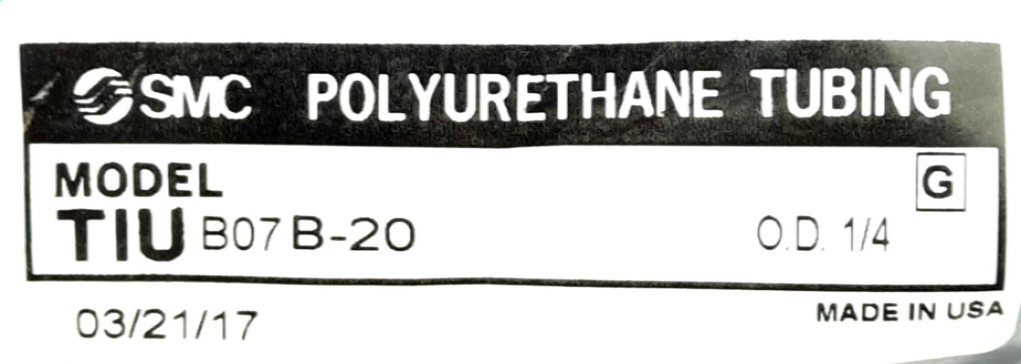 New SMC TIUB07B-20 Polyurethane Pneumatic Tubing 1/4" OD, ID 0.17" 20m Roll, Black