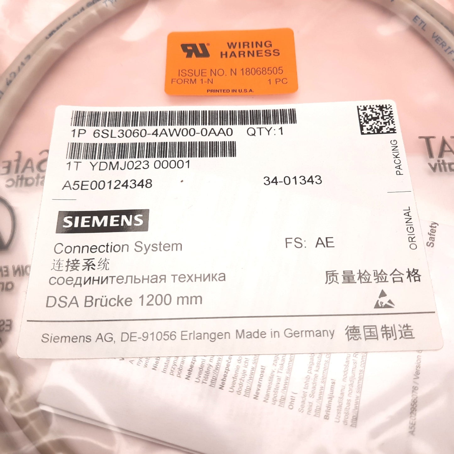 New Siemens 6SL3060-4AW00-0AA0 Sinamics Drive-CLiQ Cable, For S110 S120 Drives, 1.2m