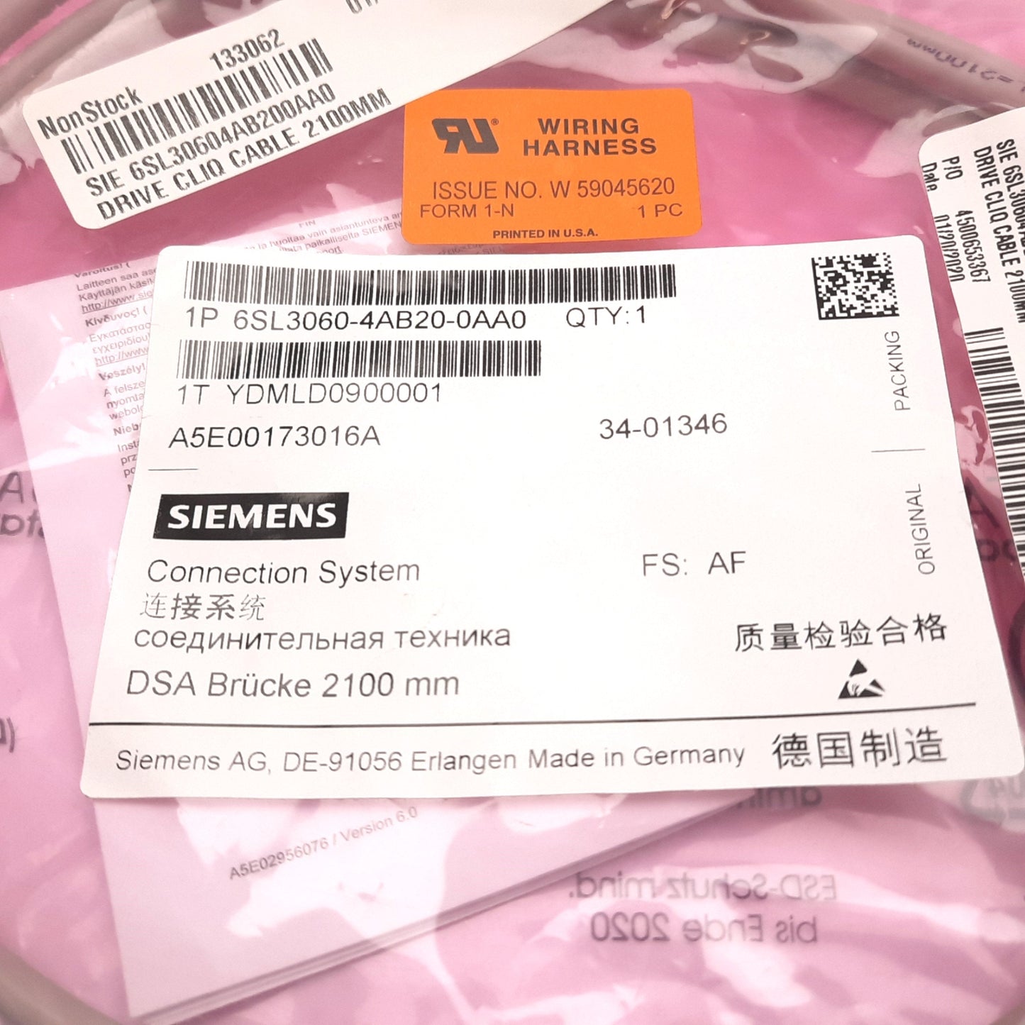 New Siemens 6SL3060-4AB20-0AA0 Sinamics Drive-CLiQ Cable, For S110 S120 Drives, 2.1m
