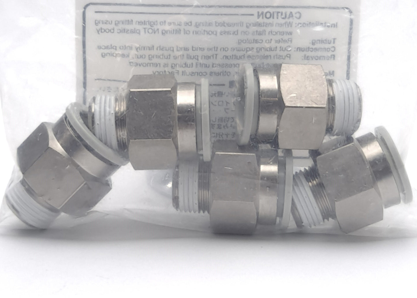 New Lot of 5 SMC KQ2H16-03NS Steel One-Touch Fitting, Rc3/8 Male Port with Sealant