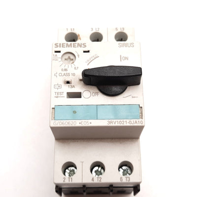 Used Siemens 3RV1021-0JA10 Motor Starter Protector, 3-Pole, 0.7-1A, 600VAC, DIN Rail