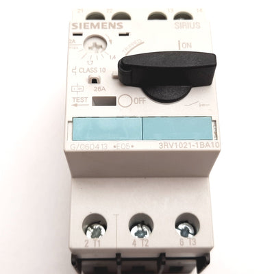 New Siemens 3RV1021-1BA10 Manual Motor Starter, 3-Pole, 1.4-2A, With 3RV1901-1E Aux
