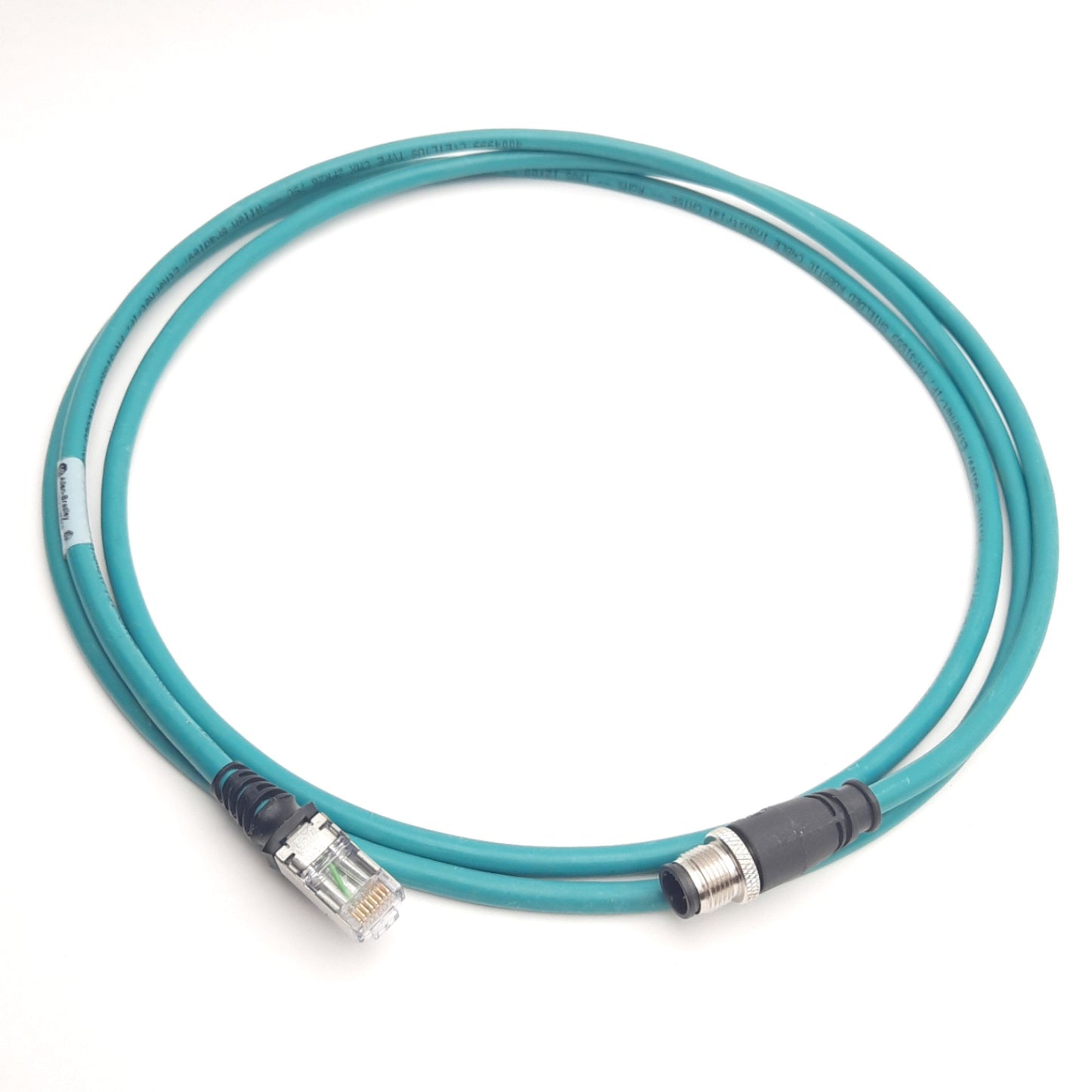 Used Allen-Bradley 1585D-M4UBJM-2 Ethernet Cable Cord M12 4-Pin to RJ45 Connector, 2m