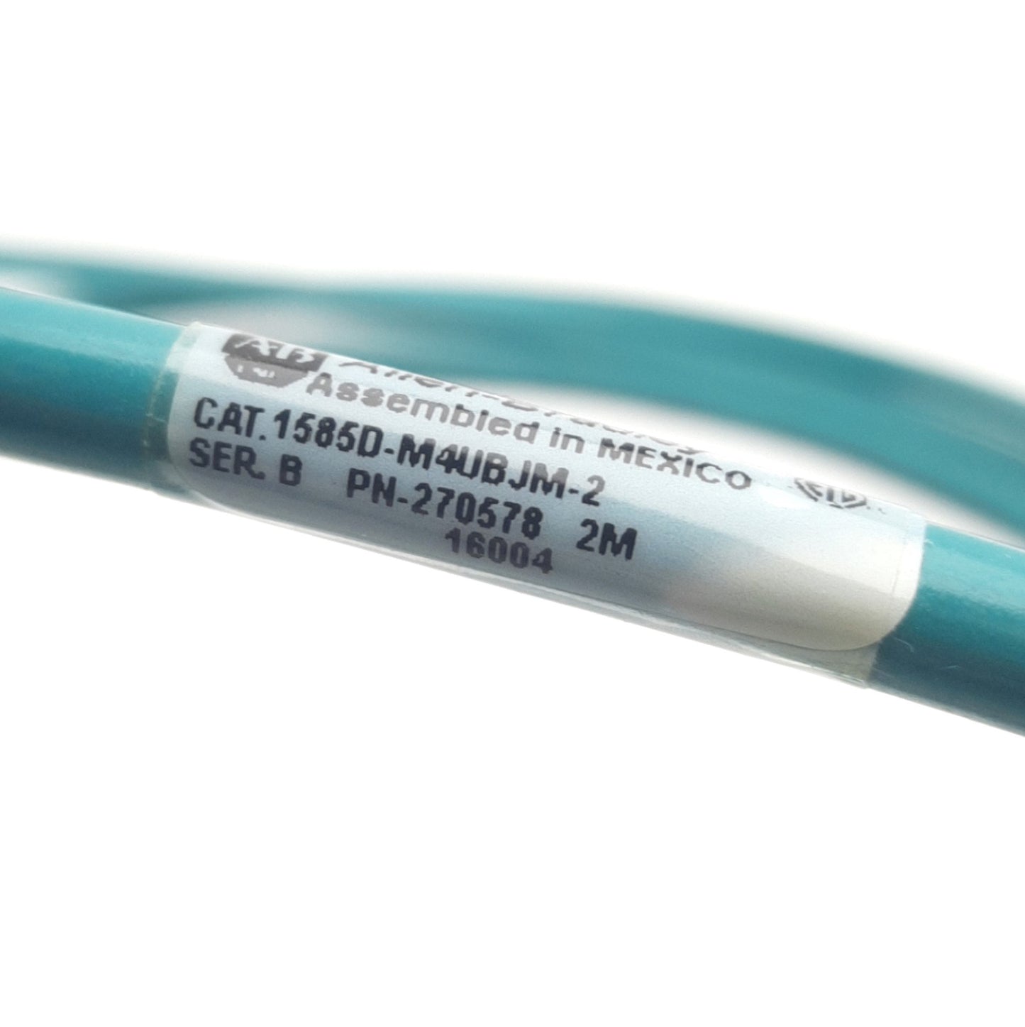 Used Allen-Bradley 1585D-M4UBJM-2 Ethernet Cable Cord M12 4-Pin to RJ45 Connector, 2m