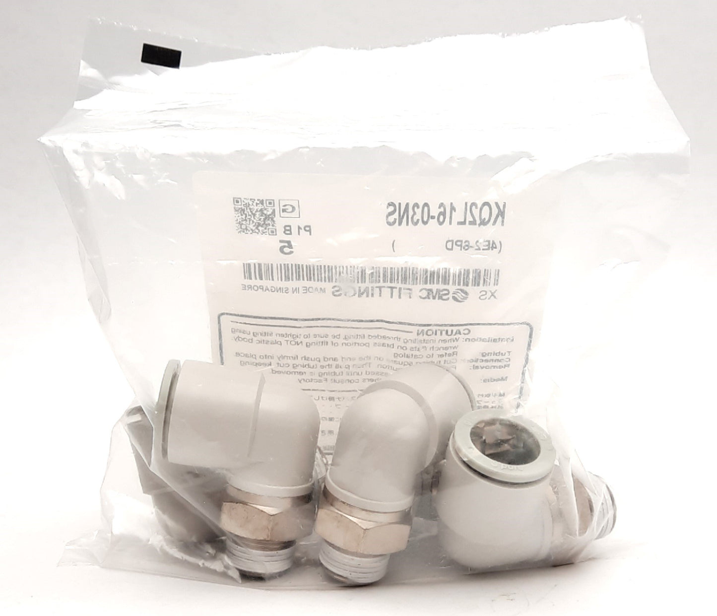New Lot of 5 SMC KQ2L16-03NS Push to Connect Elbow Fittings 3/8" R to 16mm P2C