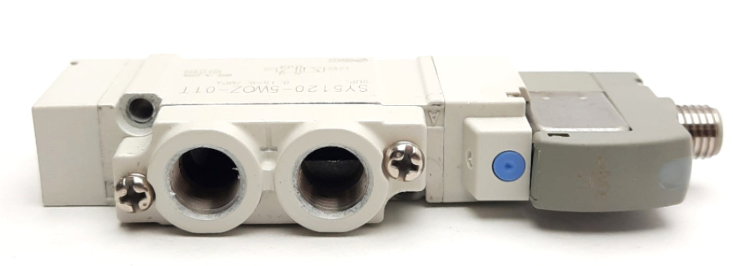 Used SMC SY5120-5WOZ-01T Solenoid Valve, 5-Port, 2-Pos. 24VDC Coil, 1/8" NPT M8 3-Pin