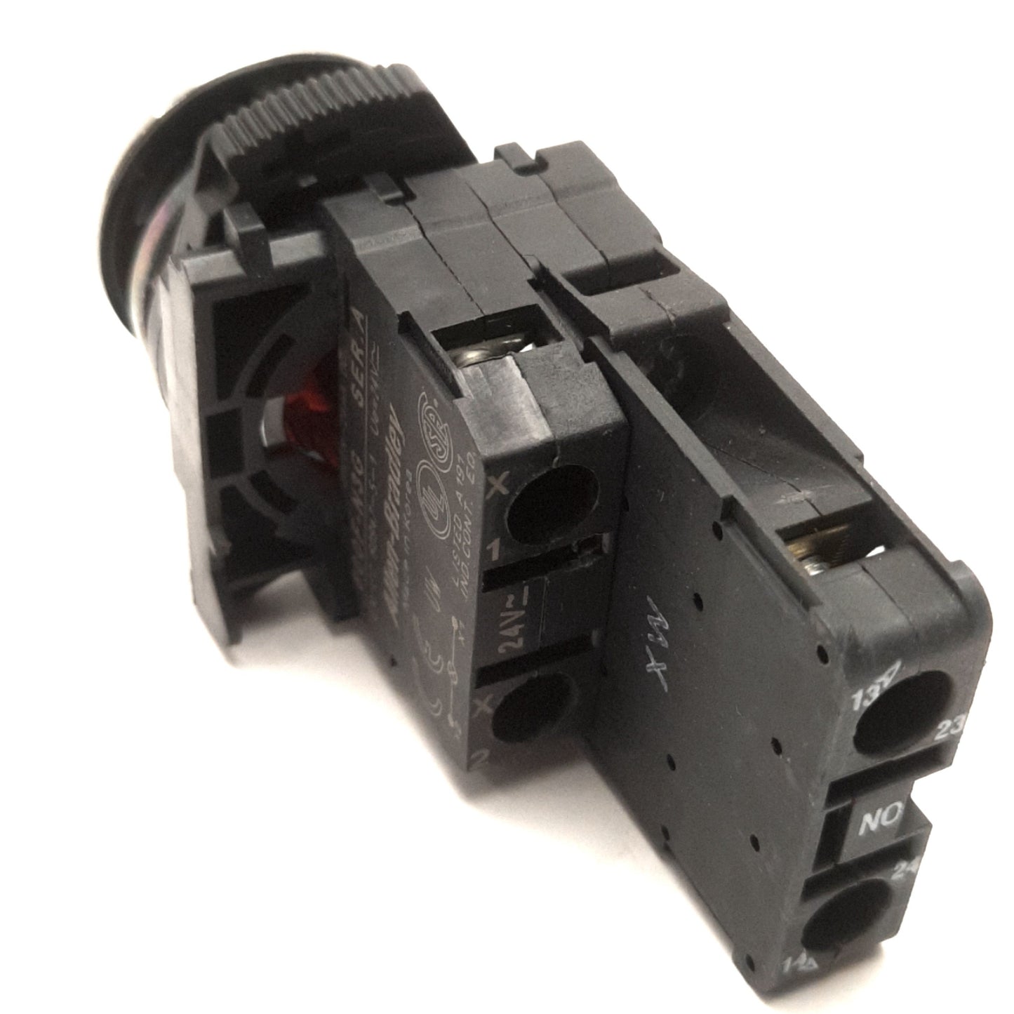 Used Allen Bradley 800FM-LF4 Pushbutton With 800F-N3G Light Block & 800-FX20D, Red