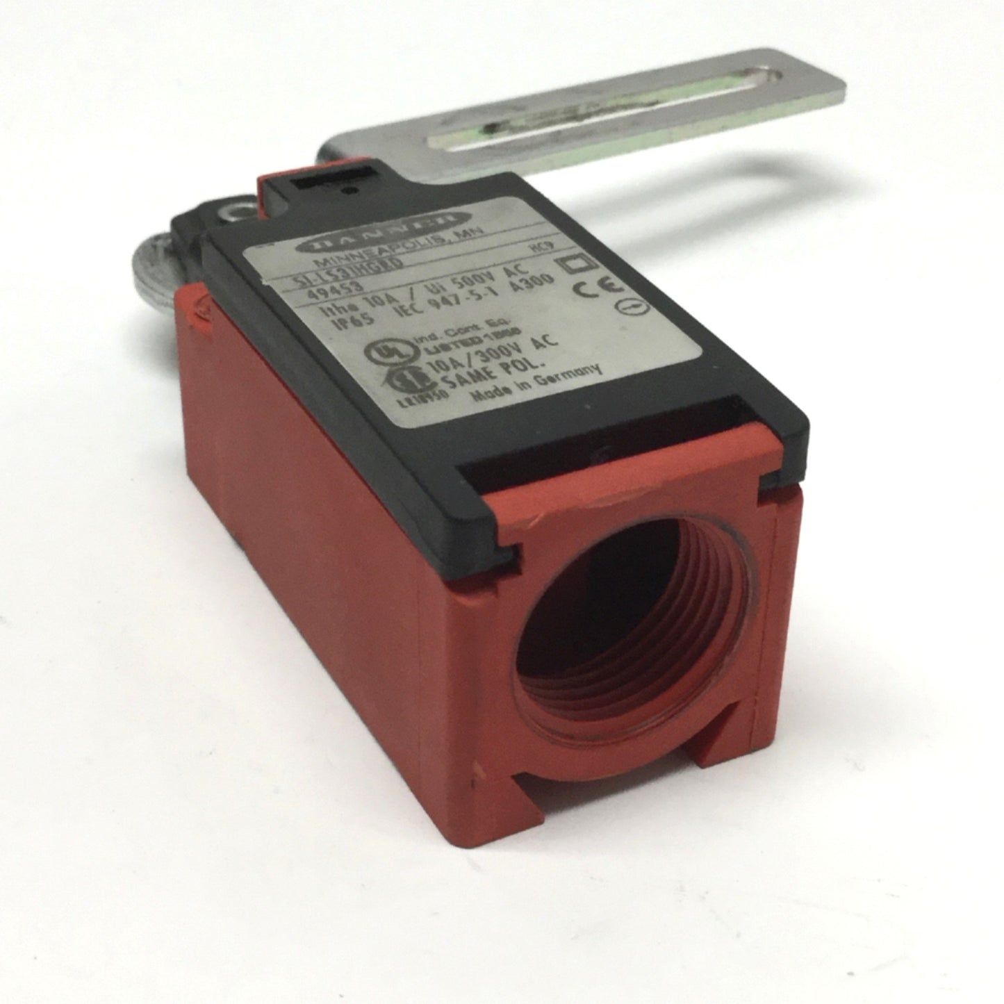 Used Banner SI-LS31HGRD Hinge Safety Limit Switch 1NC-1NO, 180° Lever Actuator, 10A
