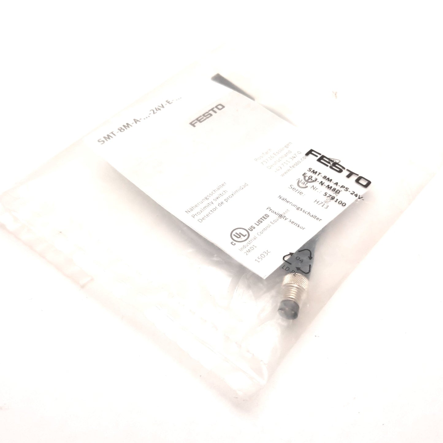 New Festo SMT-8M-A-PS-24V-E-0.3-N-M8D Cylinder Position Sensor, 5-30VDC, PNP, 3-Pin