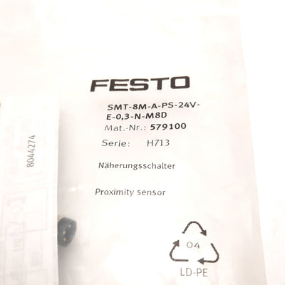 New Festo SMT-8M-A-PS-24V-E-0.3-N-M8D Cylinder Position Sensor, 5-30VDC, PNP, 3-Pin