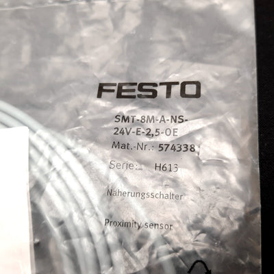 New Festo SMT-8M-A-NS-24V-E-2.5-OE Cylinder Position Sensor, 5-30VDC, NPN, 3-Wire