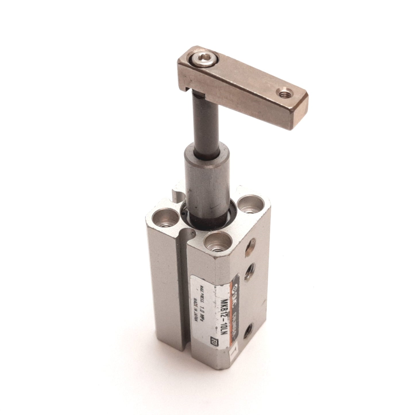 Used SMC MKB12-10LN Rotary Clamp Cylinder, Bore: 12mm, Stroke: 10mm, 1.0MPa, M5x0.8
