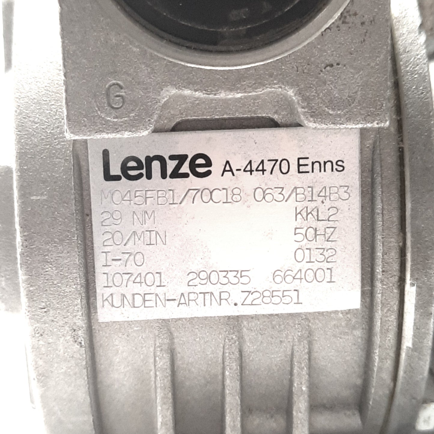 Used Lenze M634A Gear Motor With M045FB1/70C18 063/B14B3 Gear Box, 70:1, 29Nm Output