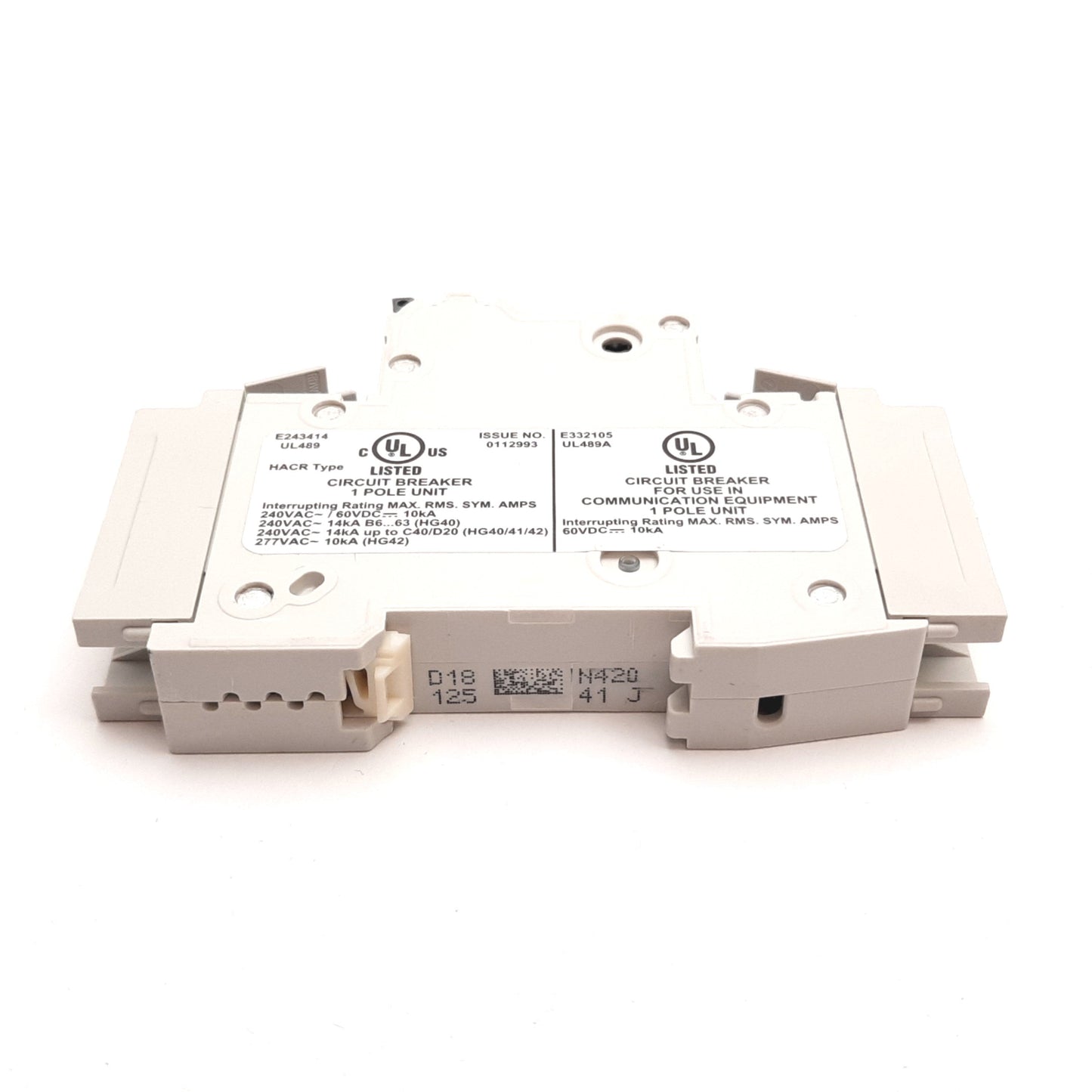 New Siemens 5SJ4118-8HG41 Circuit Breaker, 1-Pole, D-Curve, Rating: 15A 60VDC 240VAC