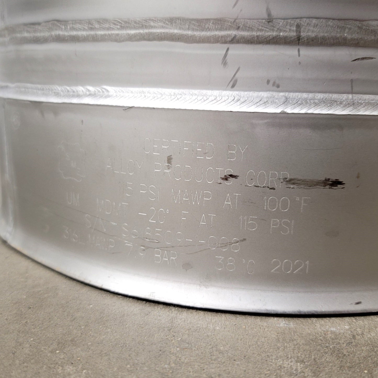 Used Alloy Products Corp B501-4750-00-E 73-10 General Purpose Vessel, 10 Gallon, 316L