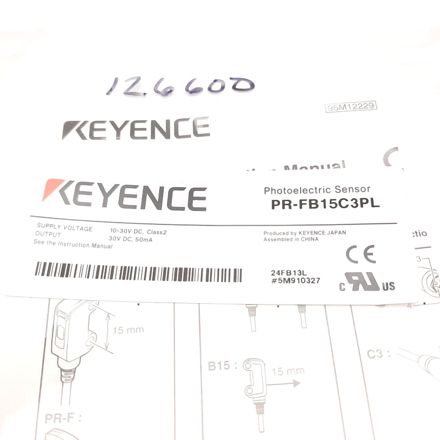 New Keyence PR-FB15C3PL Photoelectric Sensor, 15mm, 10-30VDC, PNP, 3-Pin M8