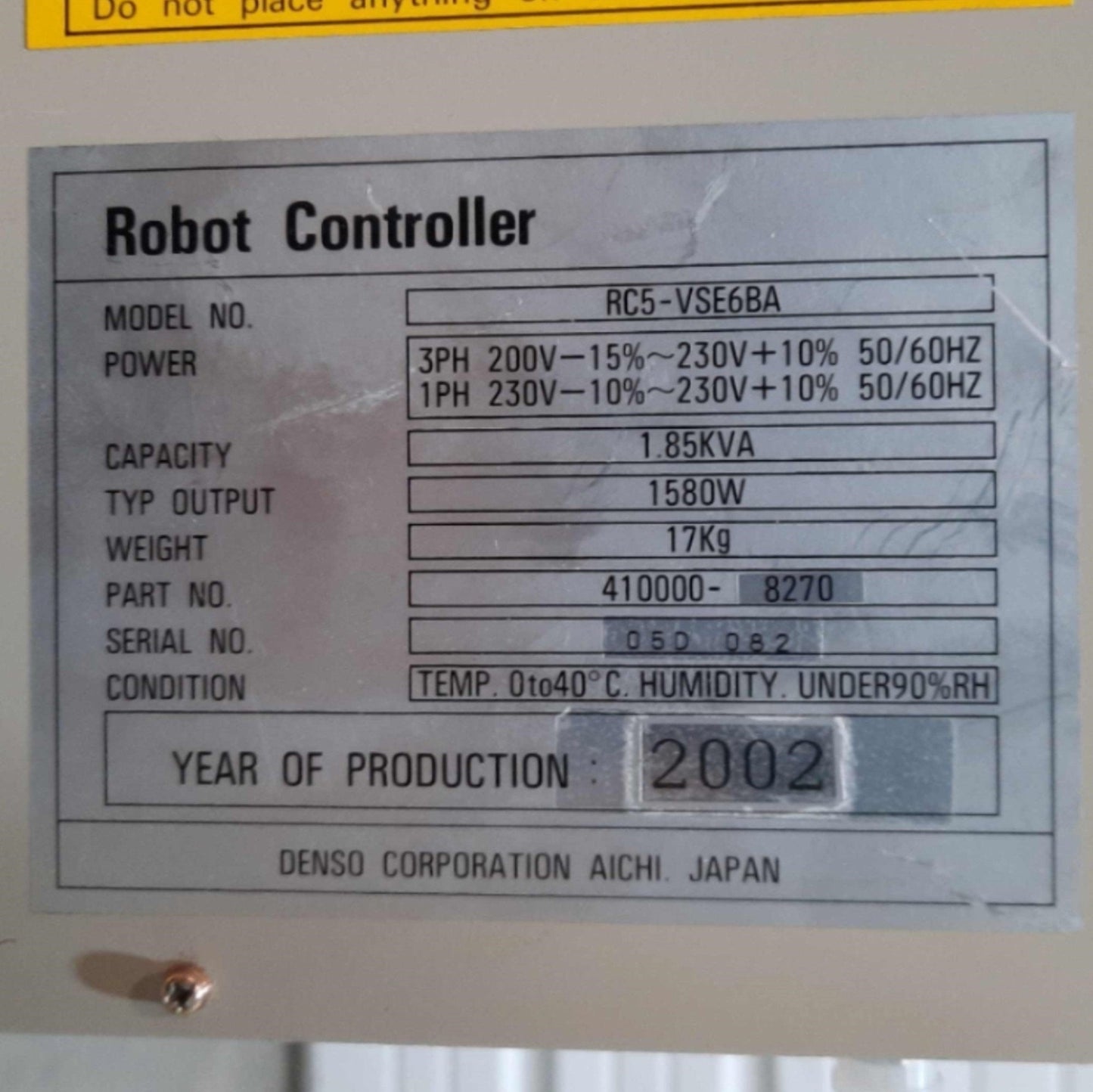 Used DENSO VS-6577E & RC5 Six Axis Robot System 7kg Load 770mm Reach 7600mm/s 230VAC