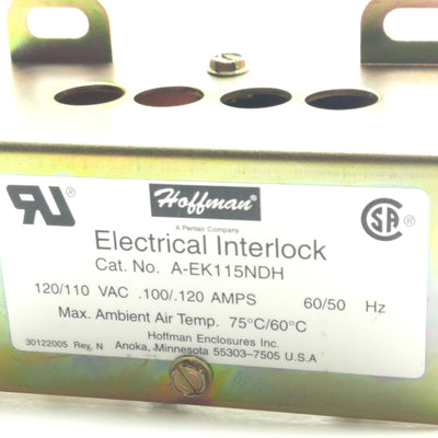 New – Open box Hoffman A-EK115NDH Electrical Interlock 120/110 VAC, .100/.120 Amps, 75°C/60°C