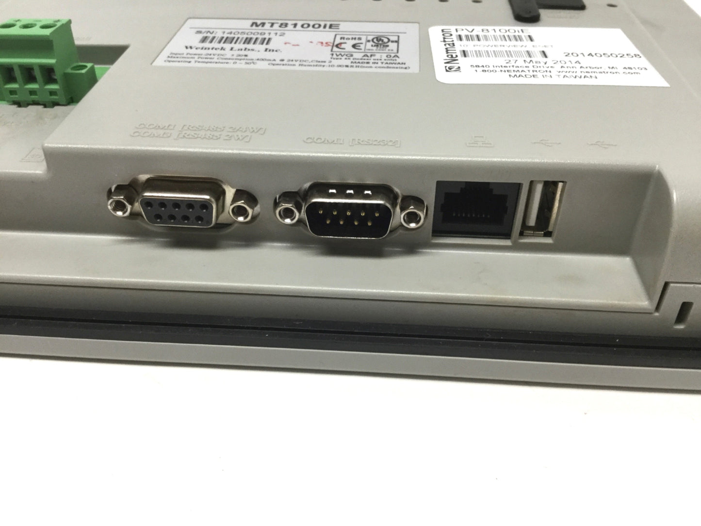 Used Weintek MT8100iE HMI Operator Panel 10" Color TFT, 800 x 480, USB/Ethernet/COM