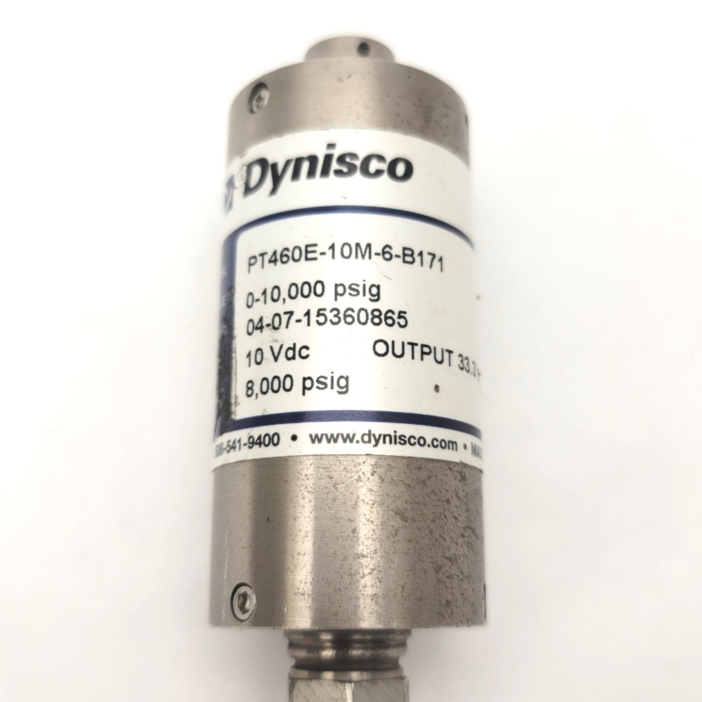 Used Dynisco PT460E-10M-6-B171 Pressure Sensor 0-10,000PSIG, 10VDC, 33.3mV, 1/2-20UNF